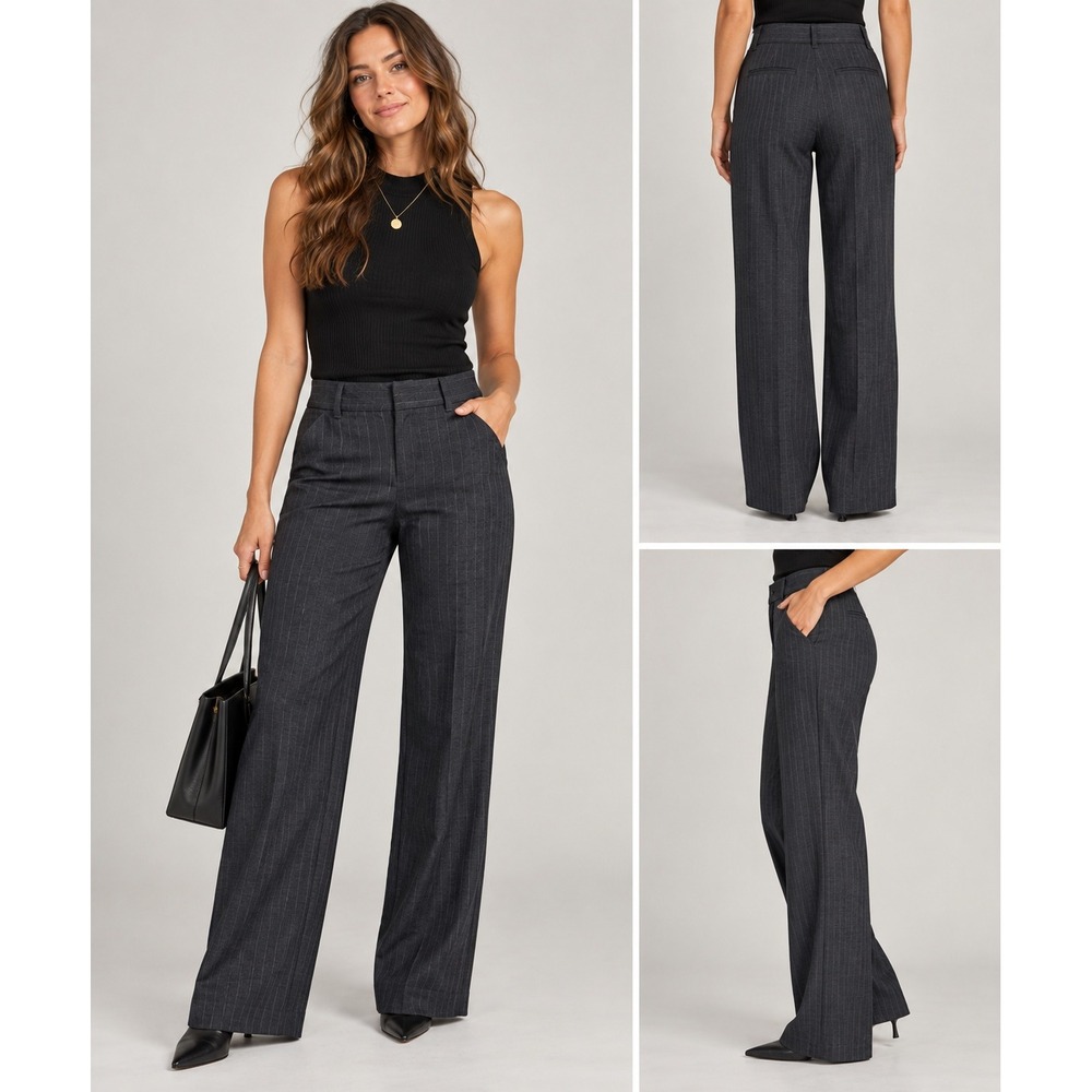 J.Jill Slacks Womens 4 Petite Gray Pinstripe Wide Leg Stretch Wool Blend Pants